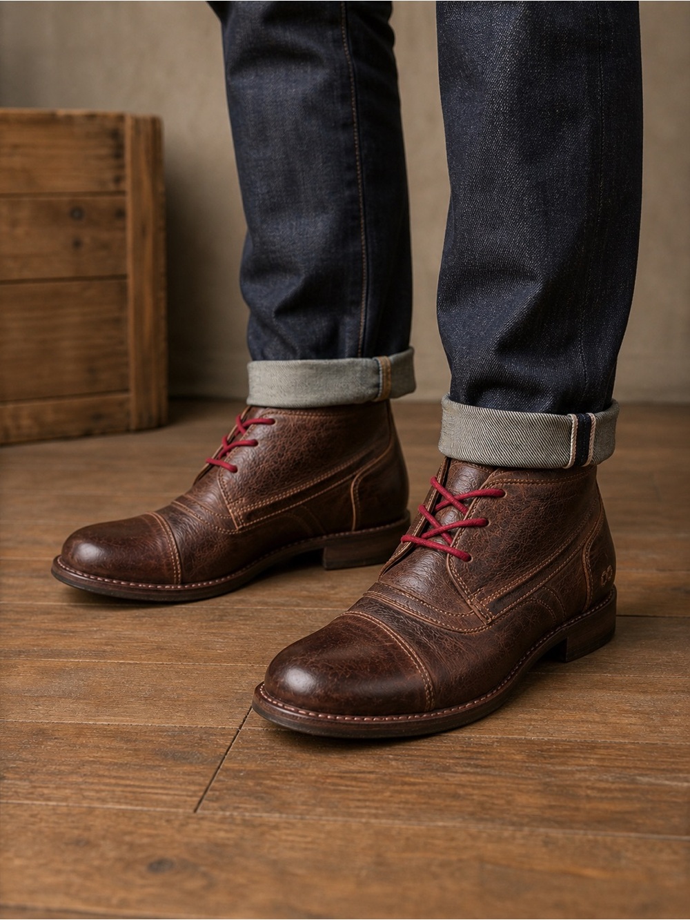 Bed Stu Cobbler Leather Distressed Men’s Boot Lace up Brown Red Laces Size 11